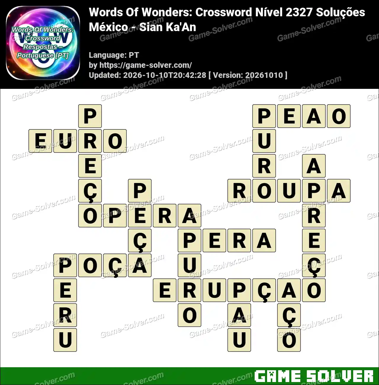 Words Of Wonders: Crossword Nível 2327 Soluções – México – Sian Ka’An